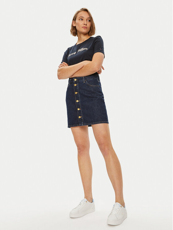 Tommy Hilfiger Tommy Hilfiger Дънкова пола WW0WW42220 Тъмносин Regular Fit