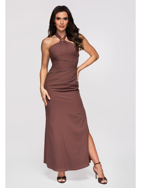 Ombre Ombre Sukienka wieczorowa LA-OM-DLR369 Brązowy Slim Fit