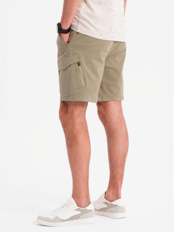 Ombre Ombre Szorty materiałowe OM-SRCG-0194 Khaki Regular Fit