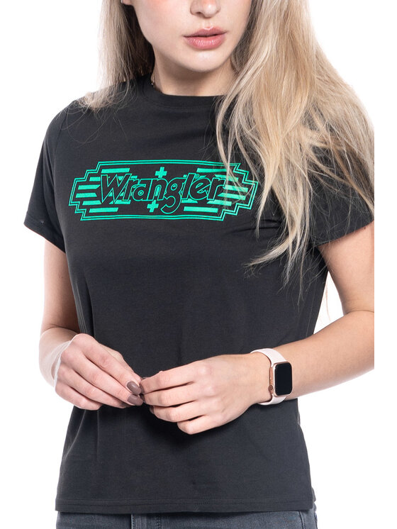 Wrangler Wrangler T-Shirt SS GRAPHIC TEE Czarny Regular Fit