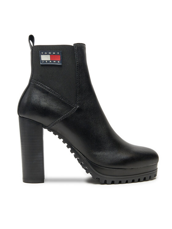 Tommy Jeans Īsie zābaki Tjw New Ess High Heel Boot EN0EN02439 Melns