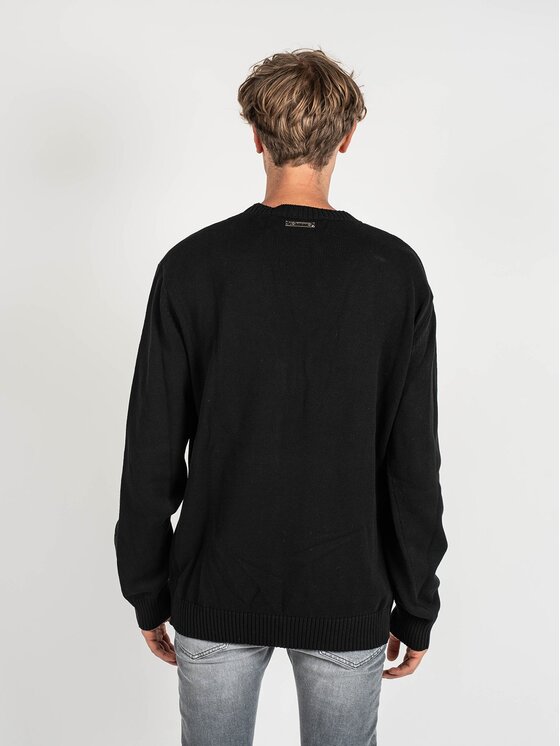 Les Hommes Les Hommes Πουλόβερ LKK112 603A | Classic Fit Jumper with Nylon Detail on Sleeves Μαύρο Regular Fit