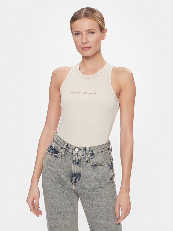 Calvin Klein Jeans Calvin Klein Jeans Felső Hero Monologo Rib Tank J20J222975 Ekru Regular Fit
