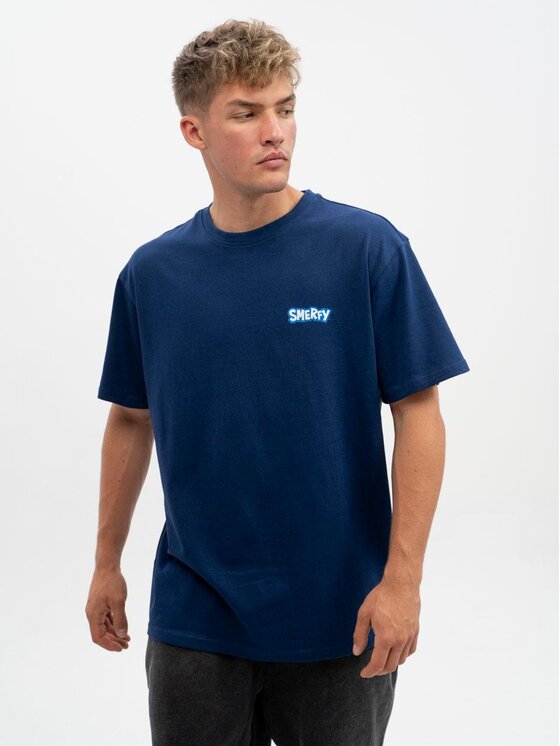 Smerfy Smerfy T-Shirt Koszulka Z Krótkim Rękawem Oversize Męska Granatowa Smerfy Quarter S Niebieski Oversize