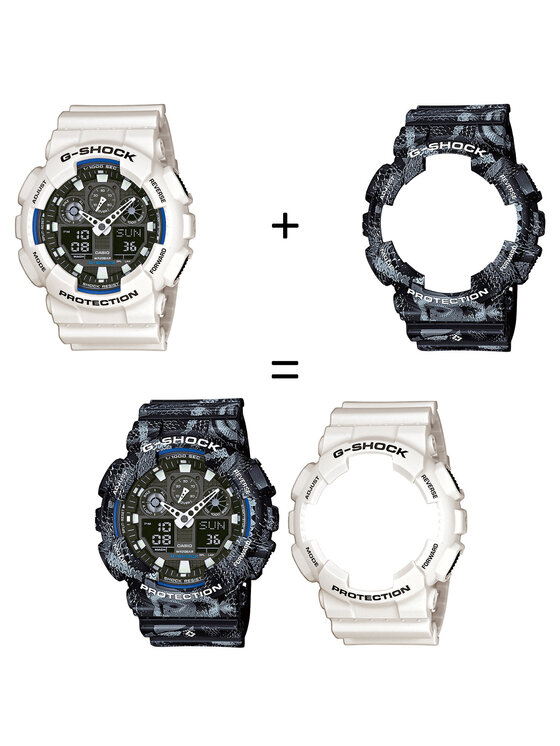 Casio Casio Zegarek SET GA-100B-7AER + BEZEL 10520052 + PASEK 10520049 Biały