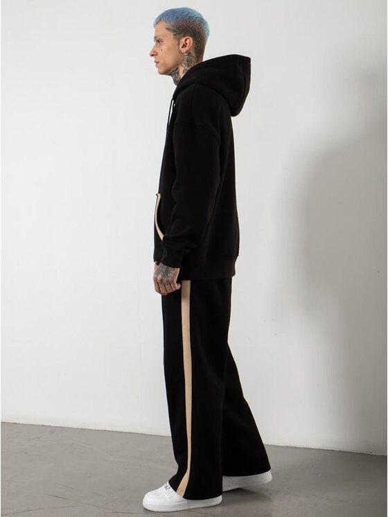 Machinist Machinist Bluza Bluza Z Kapturem Oversize Męska Czarna / Beżowa Machinist Strip S Czarny Oversize