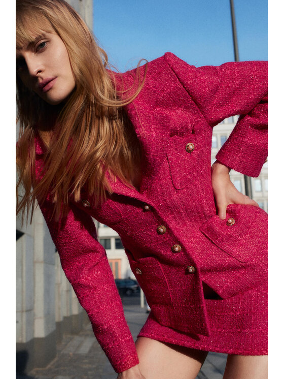 Epuzer Epuzer Marynarka Tweed blazer Różowy Standard Fit