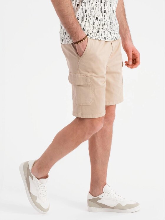 Ombre Ombre Szorty materiałowe OM-SRCG-0190 Beżowy Regular Fit