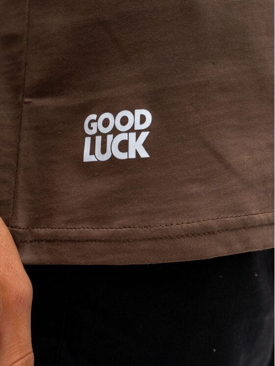 Good Luck Good Luck T-Shirt Koszulka Shoulder Pad dwukolorowa kawa mocha M Brązowy Regular Fit