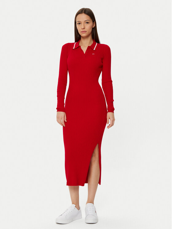 Tommy Jeans Tommy Jeans Rochie tricotată DW0DW19476 Roșu Slim Fit