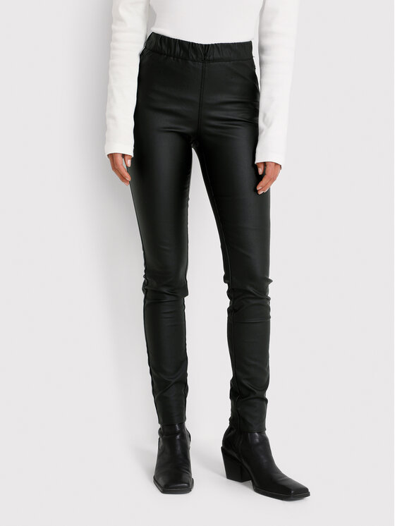 Kaffe Kaffe Kalhoty z imitace kůže Ada Coated 10501626 Černá Slim Fit
