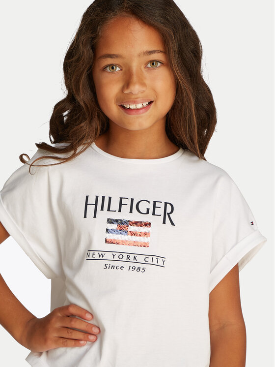 Tommy Hilfiger Tommy Hilfiger T-Shirt KG0KG08525 S Biały Regular Fit
