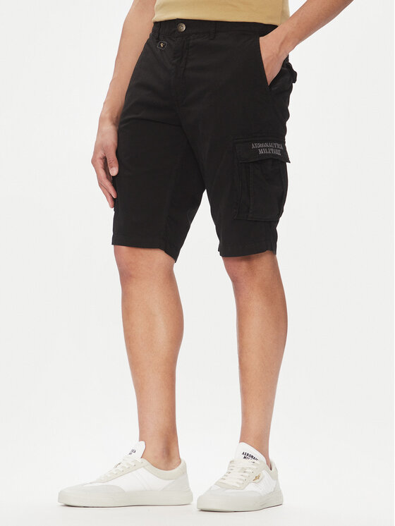 Aeronautica Militare Aeronautica Militare Szövet rövidnadrág 251BE066CT1122 Fekete Regular Fit