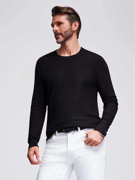Ombre Ombre Sweter OM-SWSW-0181 Czarny Slim Fit