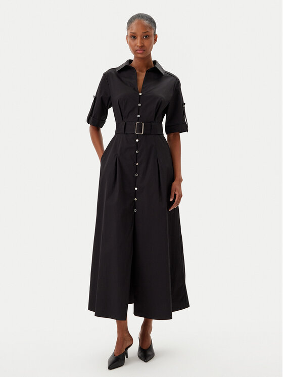 Fracomina Fracomina Rochie tip cămașă FR25SD3006W52001 Negru Regular Fit