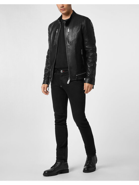 PHILIPP PLEIN PHILIPP PLEIN Kurtka skórzana 26993 Czarny Slim Fit