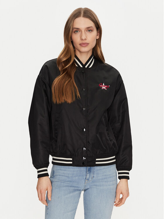 Guess Jeans Guess Jeans Bomber dzseki W5RL43 WHAA2 Fekete Regular Fit