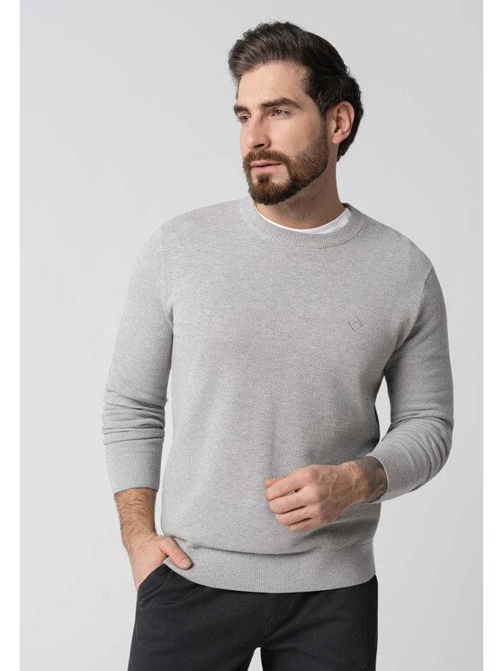 Volcano Volcano Sweter S-LOGAN Szary Regular Fit