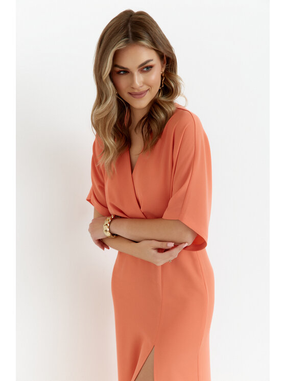 Makover Makover Sukienka codzienna K163 Pomarańczowy Modern Fit