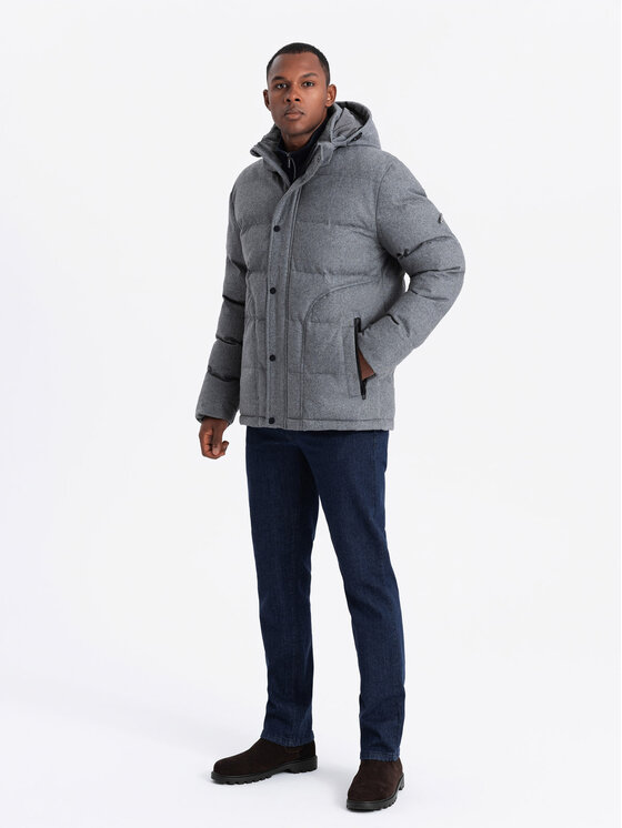 Ombre Ombre Kurtka puchowa OM-JAHP-0203 Szary Regular Fit