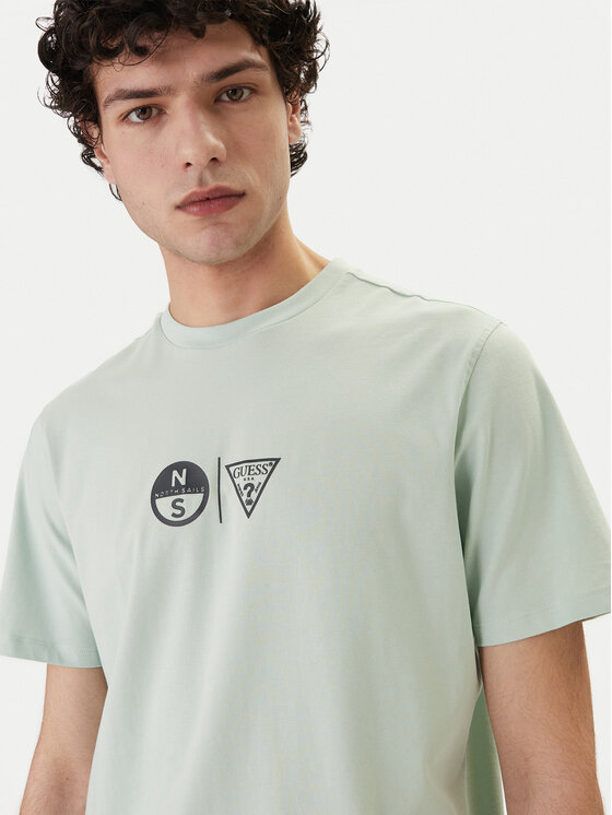 Guess Guess Tričko GUESS x NORTH SAILS M6GI40 K3322 Zelená Regular Fit