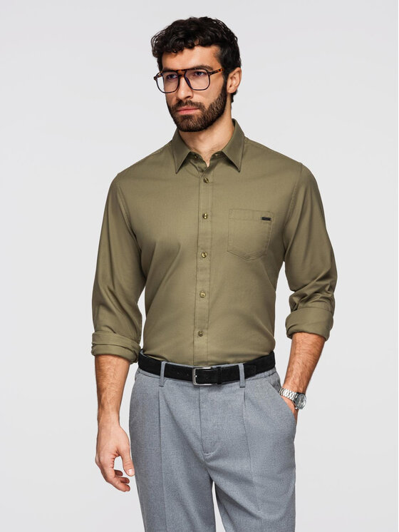 Ombre Ombre Koszula K695 Zielony Regular Fit