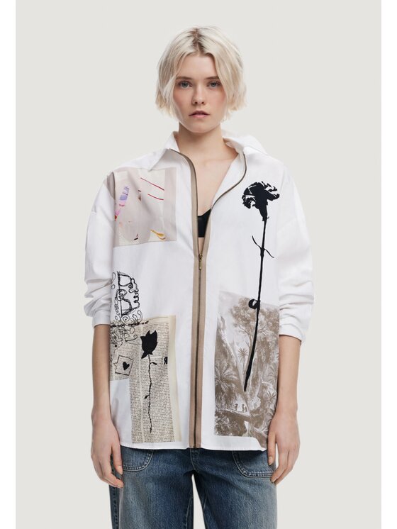 Desigual Košeľa Recortes 25SWCW23 Biela Relaxed Fit