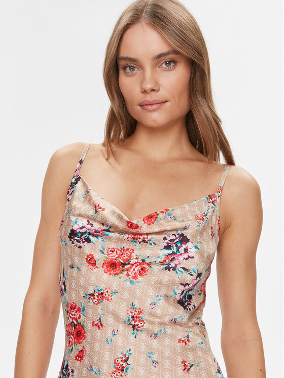 Guess Guess Kokteiļkleita W3GK85 WD8G2 Bēšs Regular Fit