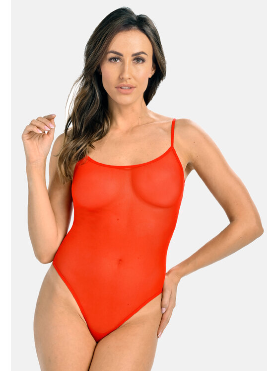 Teyli Teyli Body z siateczki na ramiączkach Sophi Czerwony