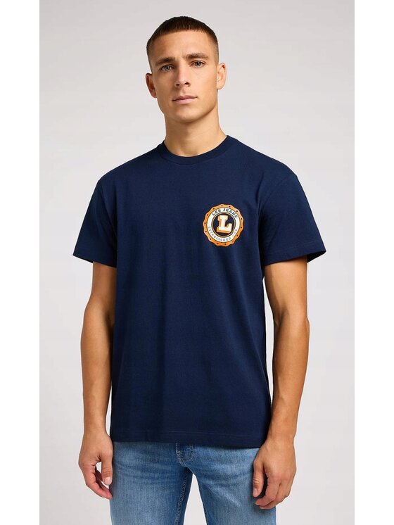 Lee Lee T-Shirt Varsity Tee Niebieski Relaxed Fit