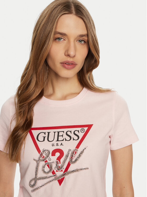 Guess Guess Tričko W5RI10 I3Z14 Ružová Regular Fit
