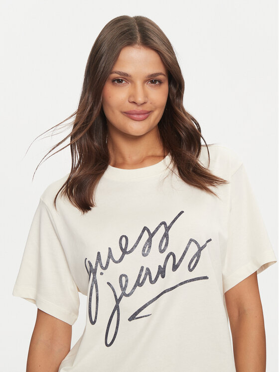 Guess Jeans Guess Jeans Тишърт W4BI54 K8HM0 Екрю Boxy Fit