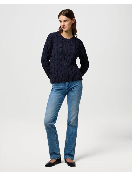 Wrangler Wrangler Sweter CABLE KNIT CREW Niebieski Regular Fit