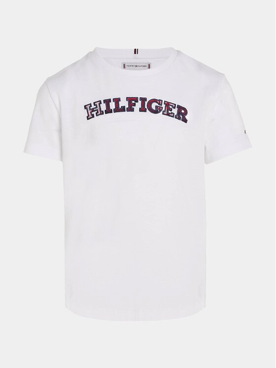 Tommy Hilfiger Tommy Hilfiger T-Shirt Monotype Tartan KG0KG07804 Biały Regular Fit