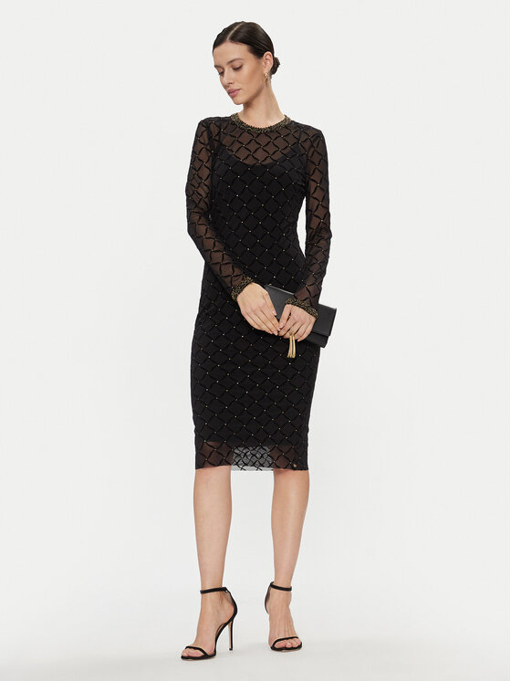Nissa Nissa Kokteilinė suknelė RS14530 Juoda Slim Fit