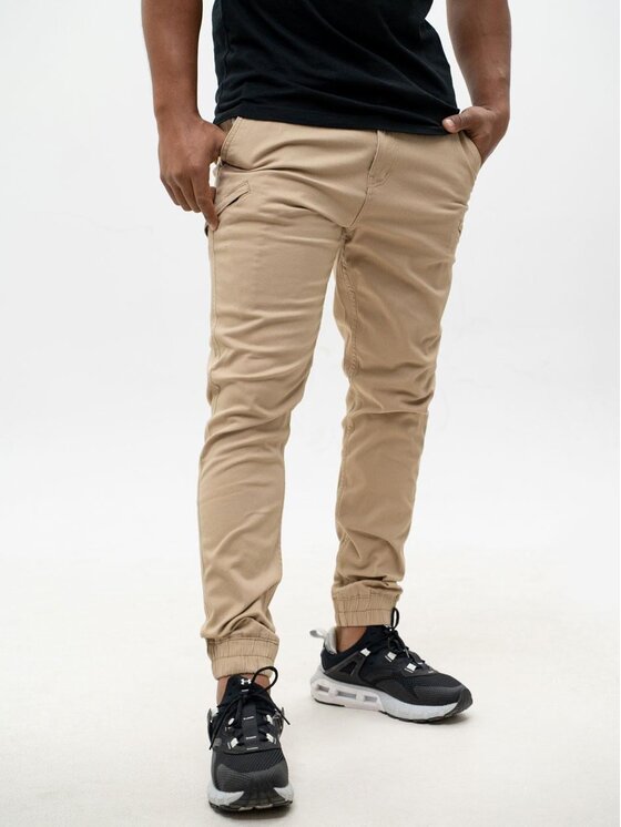 MyStars MyStars Spodnie materiałowe joggery karmel Klasyczne 6 kieszeni 34 Brązowy Regular Fit