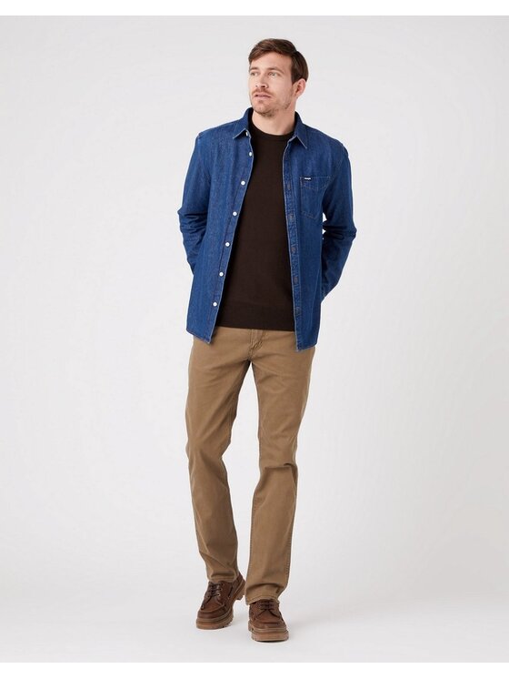 Wrangler Wrangler Sweter CREWNECK KNIT Brązowy Regular Fit