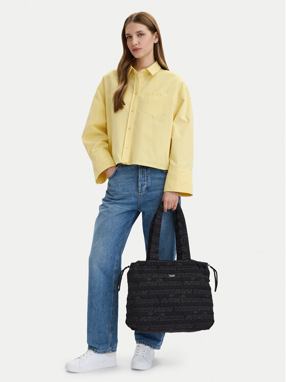 Tommy Jeans Geantă Tjw Icon Nylon Tote Aop AW0AW18649 Negru