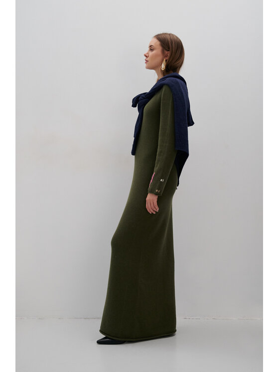 Fobya Fobya Sukienka dzianinowa F2056 Zielony Basic Fit