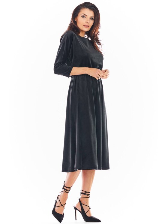 Awama Awama Úpletové šaty A407 Čierna Basic Fit