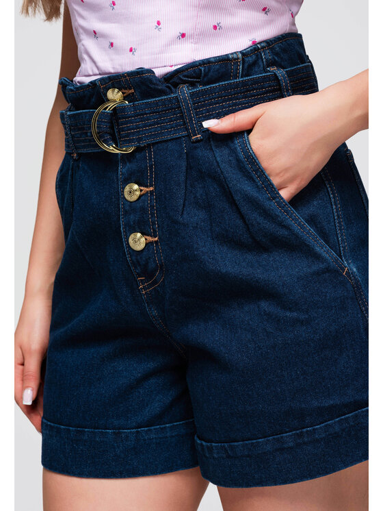 Ombre Ombre Szorty jeansowe OW-ST-E0011 Granatowy Relaxed Fit
