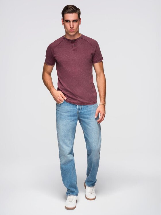 Ombre Ombre T-Shirt OM-TSWT-0150 Bordowy Regular Fit