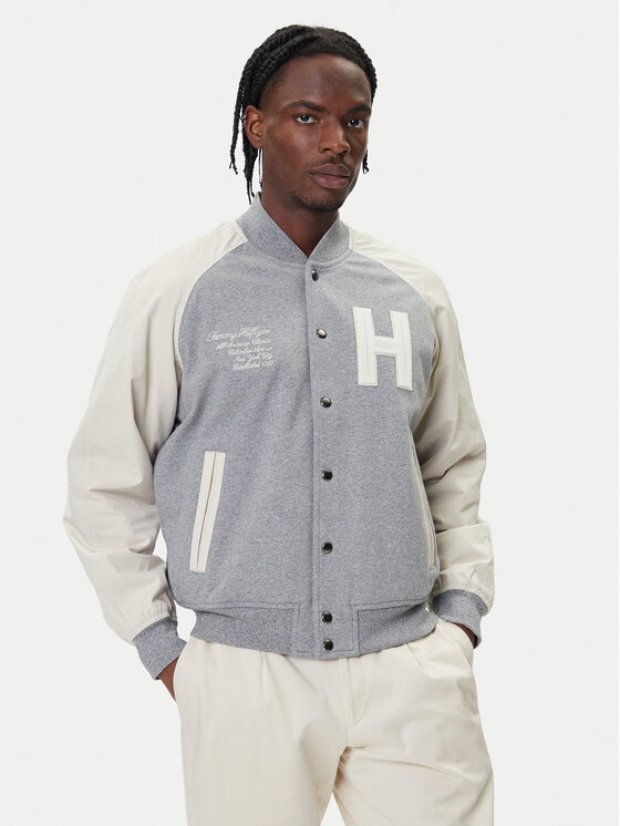 Tommy Hilfiger Tommy Hilfiger Bomber stila jaka Mix Media Varsity MW0MW39684 Pelēks Regular Fit