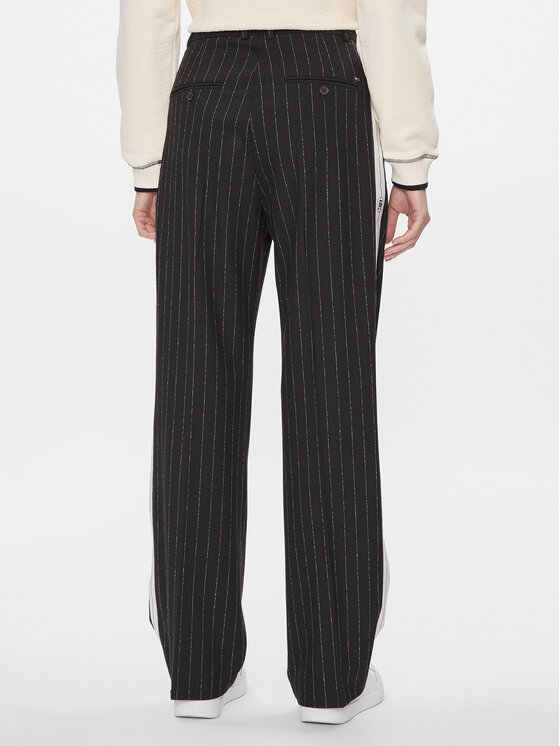 Tommy Hilfiger Tommy Hilfiger Riidest püksid Relaxed Straight Pinstripe Pant WW0WW40513 Must Straight Fit