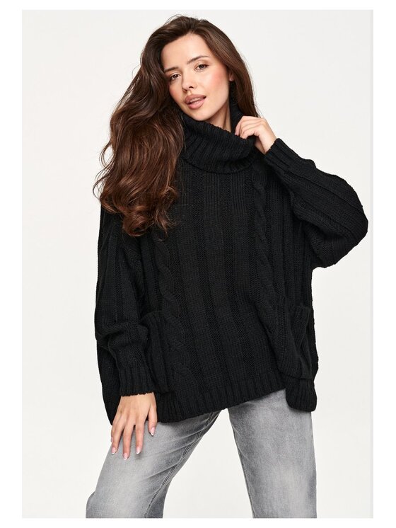 Makadamia Makadamia Sweter S179 Czarny Loose Fit