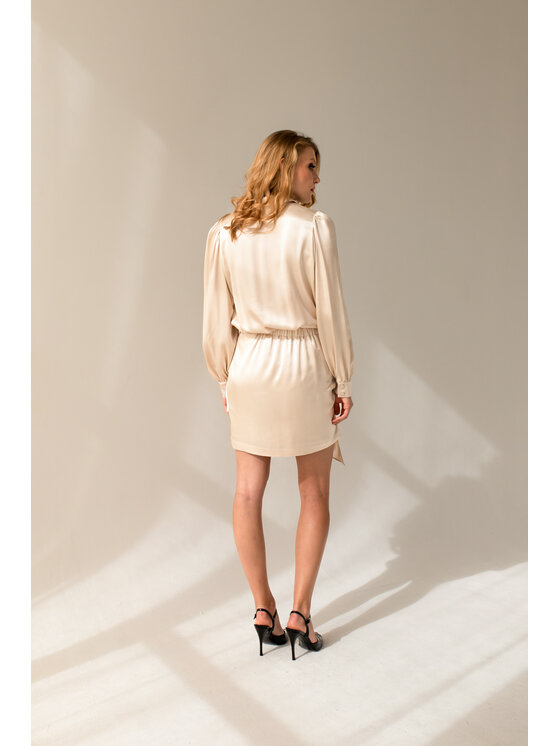 Entelier Entelier Sukienka elegancka wiązana z szarfą Beżowy Comfortable Fit