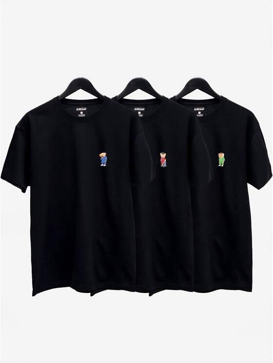 MyStars MyStars Komplet t-shirtów Zestaw 3 MISIE T-Shirtów Męskich Czarny My Stars Bear XL Czarny Regular Fit