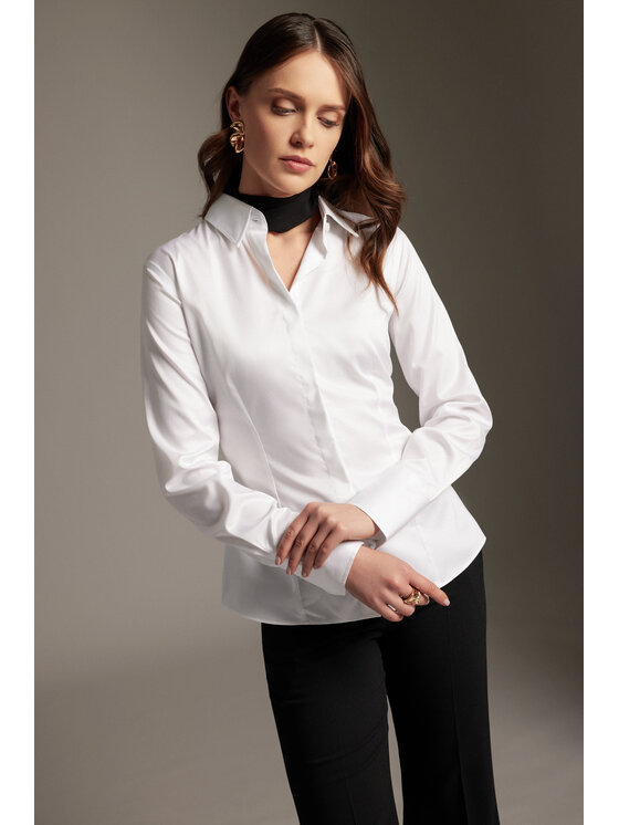 Lancerto Lancerto Koszula Koszula Damska Biała Bawełniana Varda Slim KO073224000067 Biały Slim Fit