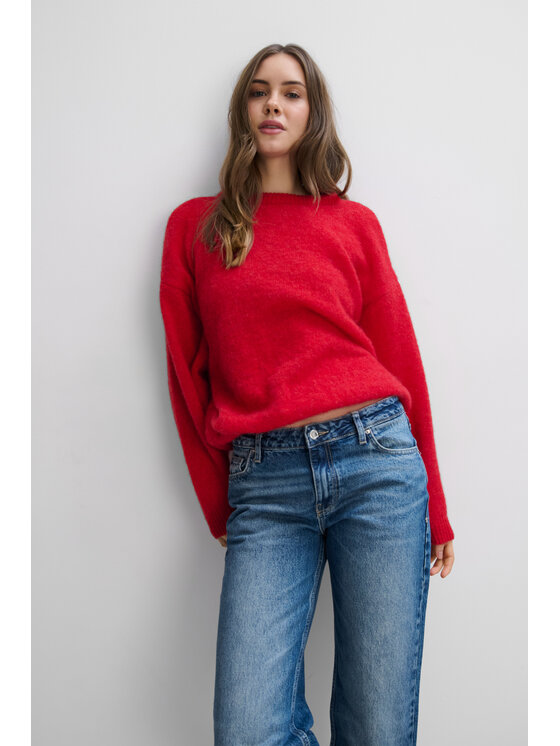 Fobya Fobya Sweter F2113 Czerwony Basic Fit