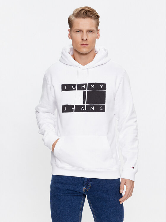 Tommy Jeans Mikina Flag Spray DM0DM17911 Biela Regular Fit